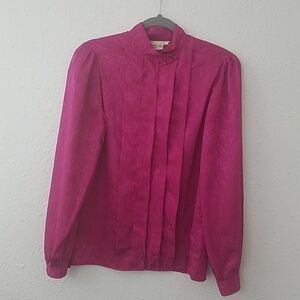 𝅺vintage pink Elissa blouse sz 12 shoulder pads cuffs